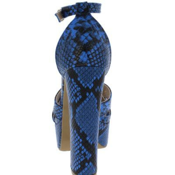 MATA Blue Snake Open Toe Ankle Strap Platform Heel - Picture 3 of 3